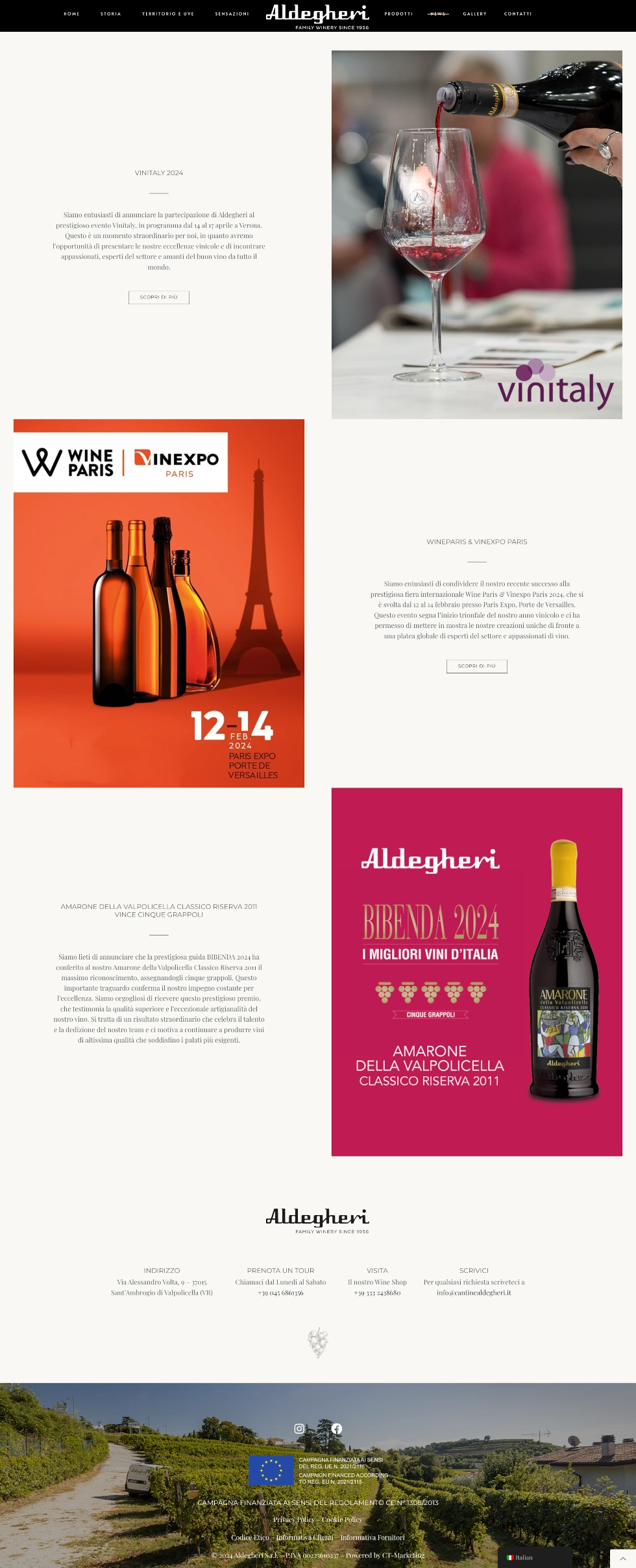 Ottimizzazione SEO e velocità di caricamento — Cantine Aldegheri, sito realizzato da Simone Serra