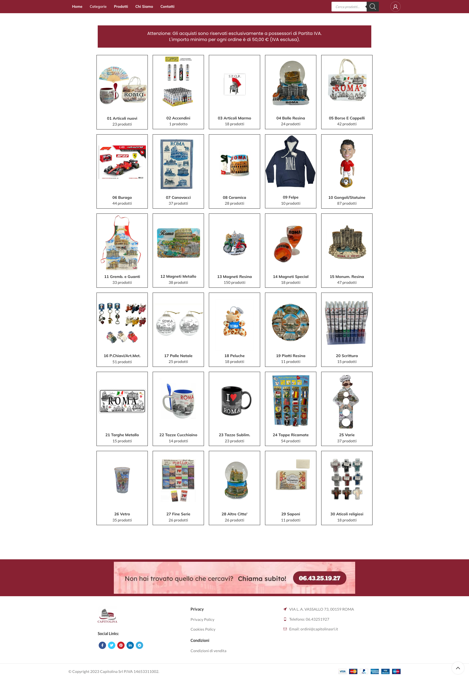 La home organizza l’assortimento Capitolina per categorie.
