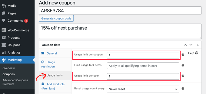 Metodo 1: creazione di un coupon a uso singolo o a uso limitato