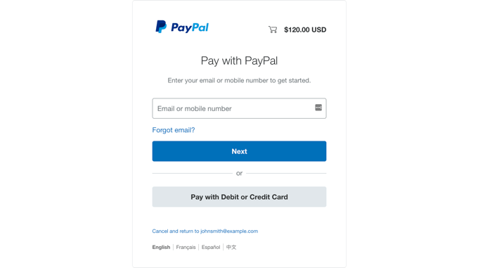 Paga con lo schermo PayPal