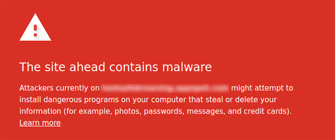Avviso di malware per la navigazione sicura di Google