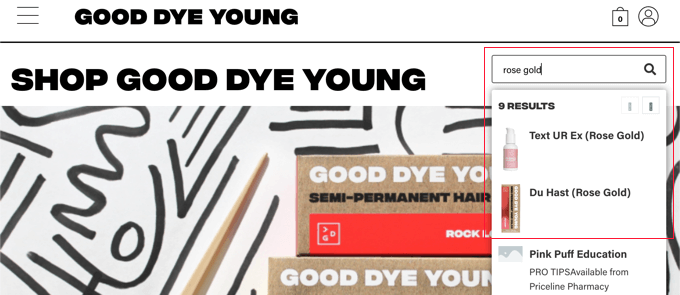 Pagina dei risultati di ricerca di prodotti Good Dye Young