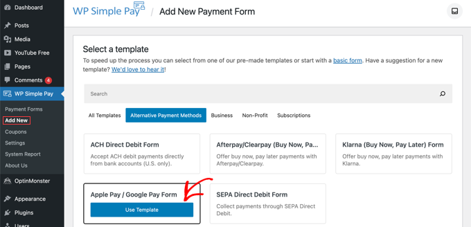 Seleziona il modello Apple Pay / Google Pay