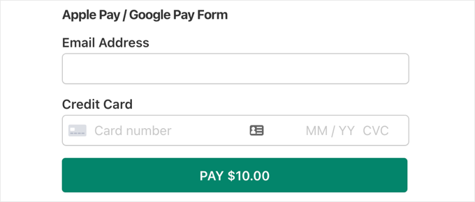 Anteprima del modulo di pagamento WP Simple Pay