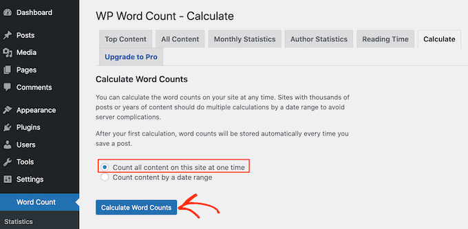 Ottenere statistiche sul conteggio delle parole in WordPress
