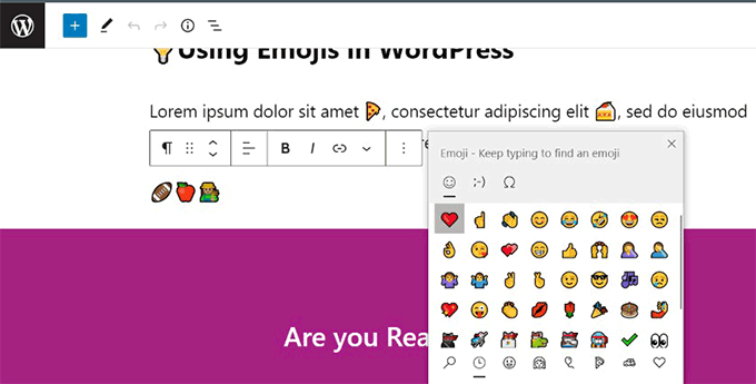 Aggiunta di emoji in WordPress su computer Windows